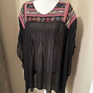 Double D Ranch Embroidered Black Women's Top